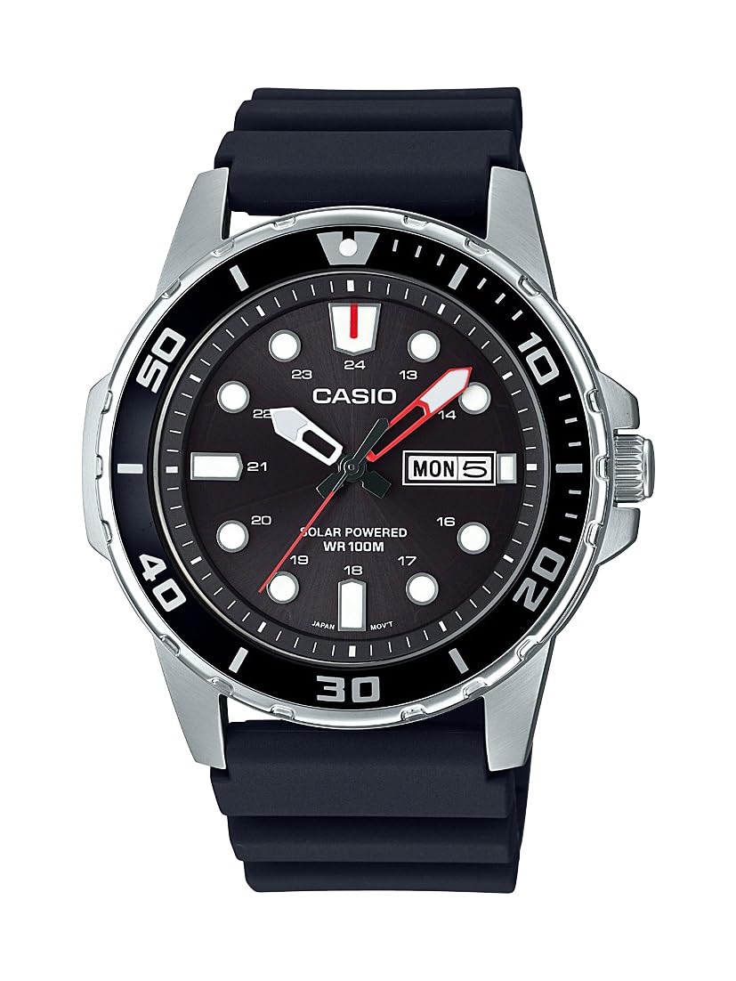 Casio Men's Stainless Steel Quartz Resin Strap, Black, 22 Casual Watch (Model: MTP-S110-1AVCF), RED