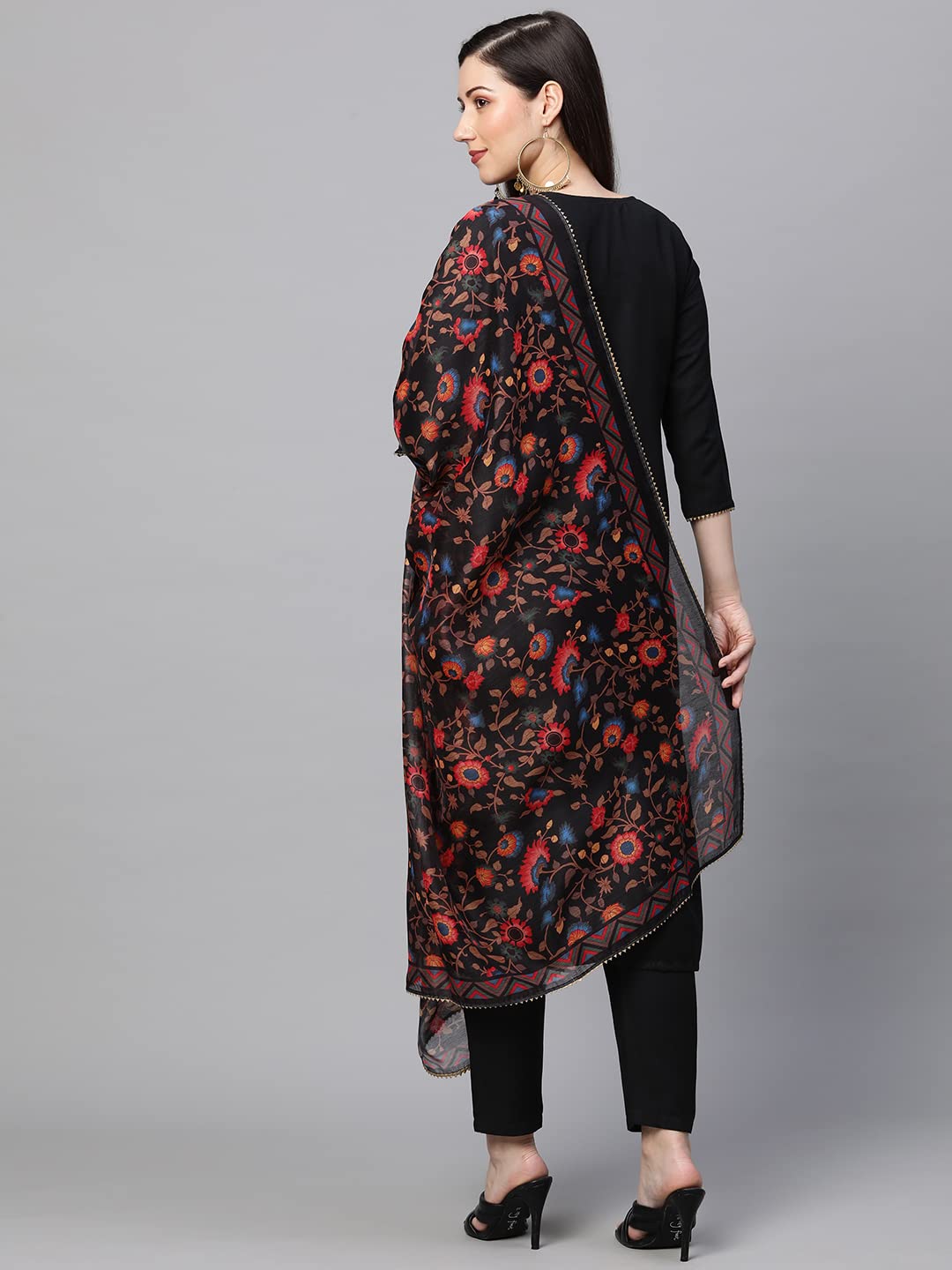 ANNI DESIGNER Womens Cotton Blend Solid Straight Kurta with Pant & Dupatta (Authentic-Black_XXL_Black_XX-Large)