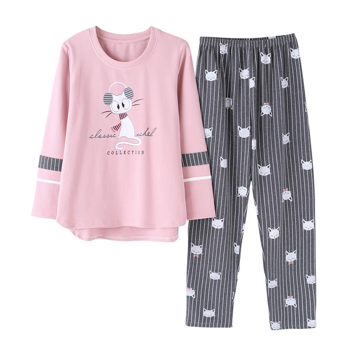 Vopmocld Big Girls Cute Pajama Sets Long Sleeve Lovely Sleepwear 2 Piece PJS Multiple Cartoon Jammies, Pink Gray, 16 16