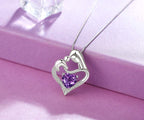 ABBGIABBW 925 Sterling Silver Purple Birthstone Mother Daughter Love Heart Pendant Necklace Mother Daughter Jewelry Christmas fo