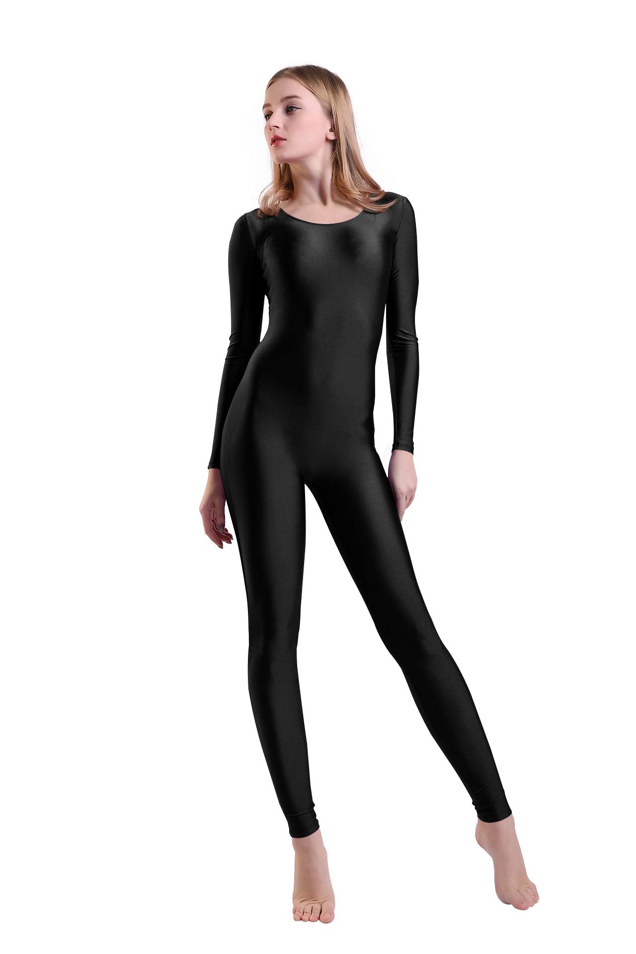 Kepblom Women 's Long Sleeve Scoop Neck Unitard Spandex Bodysuit for Dance Gymnastic Costume (Black, Small)