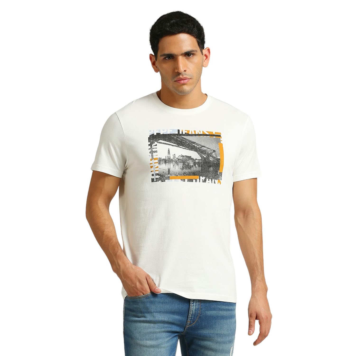 Pepe Jeans MenS Graphic Print Slim Fit T-Shirt (Pm509674_Chalk White