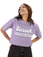 The Souled Store : Blessed and Unbothered Womens Oversized Fit Graphic Printed Half Sleeve Cotton Cropped T-Shirt