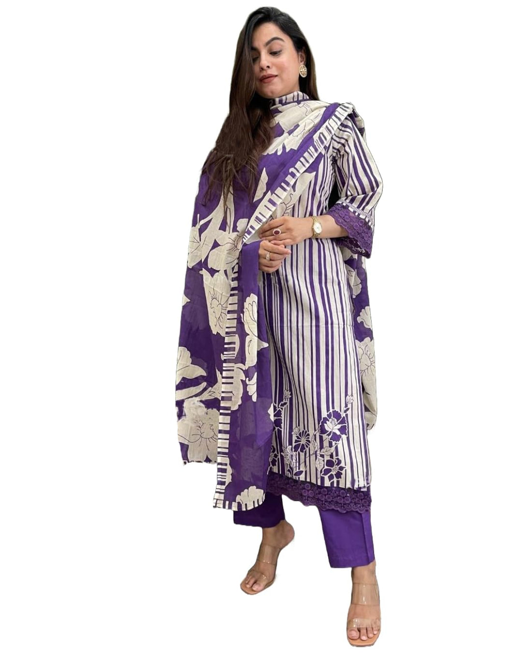 ANNI DESIGNER Women s Rayon Blend Printed Straight Kurta with Pants and Dupatta, Begani, 36