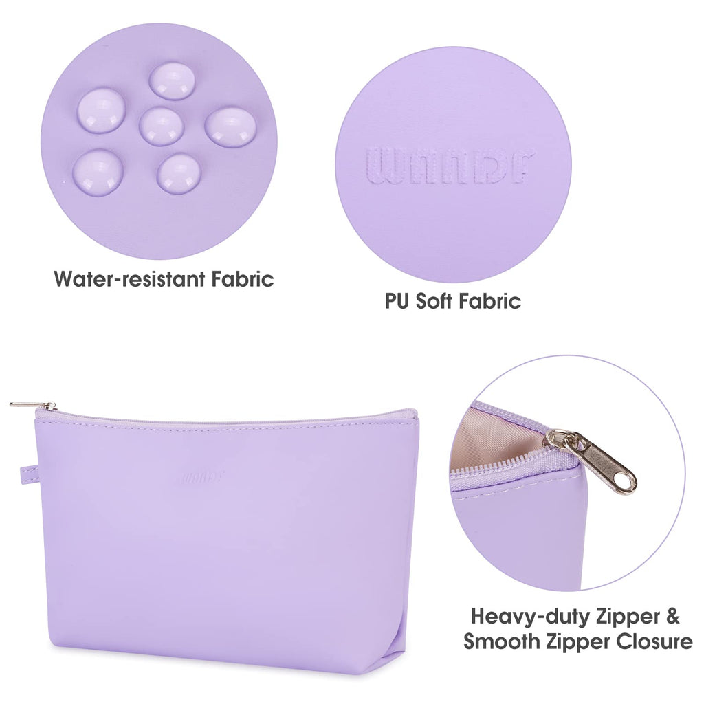 WANDF Cosmetic Bag for Women Makeup bag Organizer Mini Makeup Pouch for Purse Water Resistant Leathe Small(M-Purple)