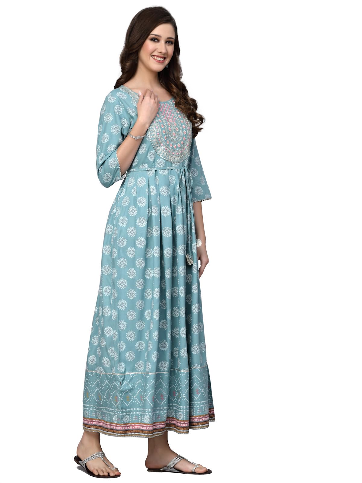 Stylum WomenS Printed & Embroidered Rayon Flared Kurta