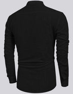 Hemrin MenS Cotton Blend Full Sleeve Short Kurta Shirt With Mandarin Collar Black