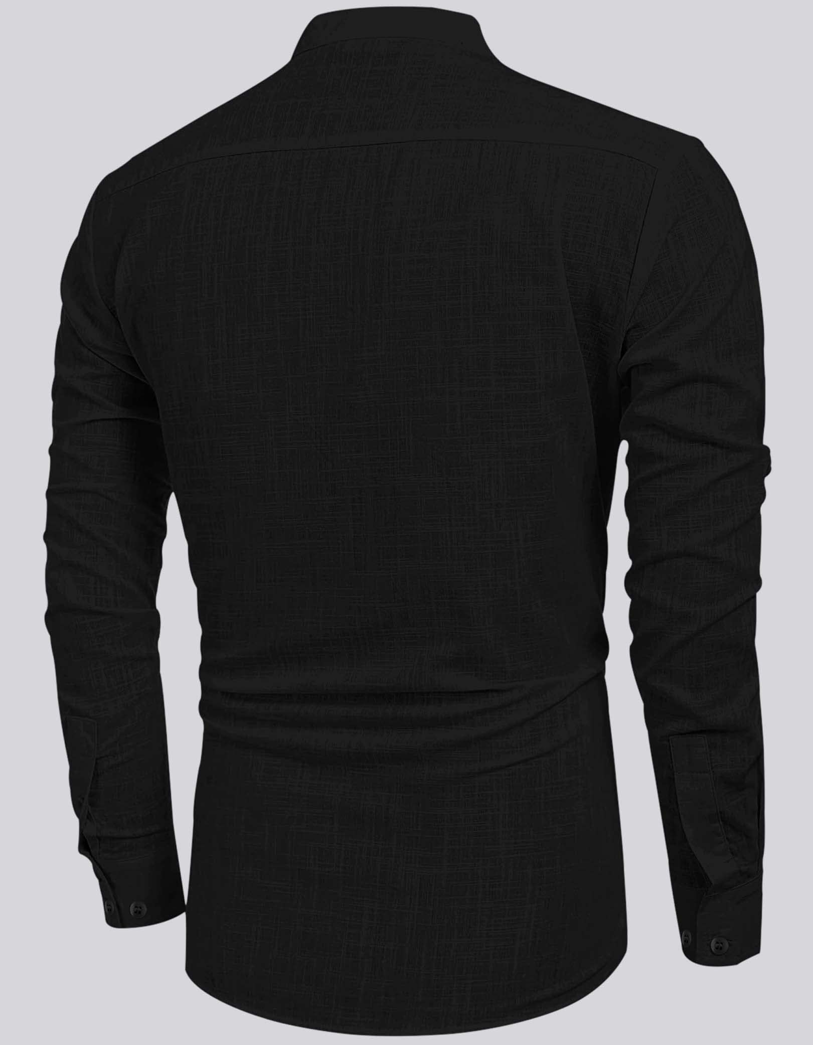 Hemrin MenS Cotton Blend Full Sleeve Short Kurta Shirt With Mandarin Collar Black