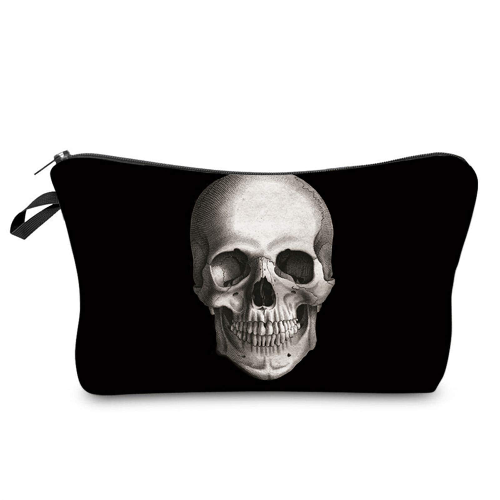 Deanfun Cosmetic Bag for Women, Skull 3D Printed Black Cool Makeup Bags Waterproof Travel Storage Toiletry Bag Accessories Gifts