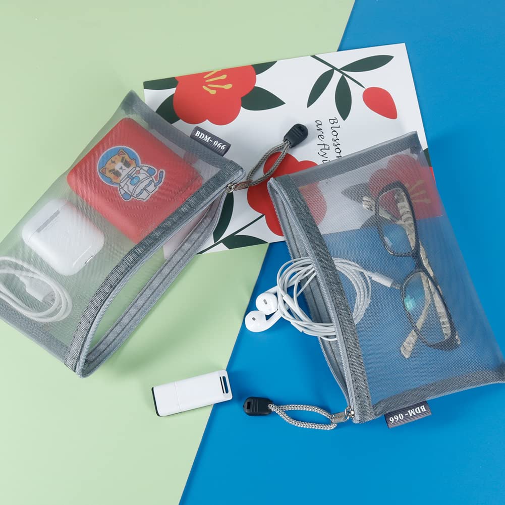 HRX Package Small Mesh Cosmetic Bags with Zipper, 6pcs Grey Makeup Pouches Travel Organizer Case for Purse Diaper Bag