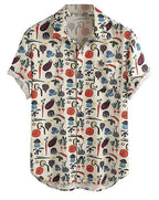 Lookmark MenS Poly Cotton Digital Printed Half Sleeve Shirt(Printed Shirt Veg-M) Cream