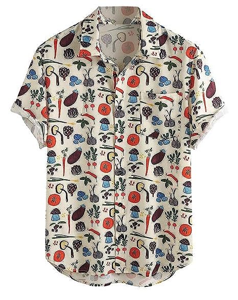 Lookmark MenS Poly Cotton Digital Printed Half Sleeve Shirt(Printed Shirt Veg-M) Cream