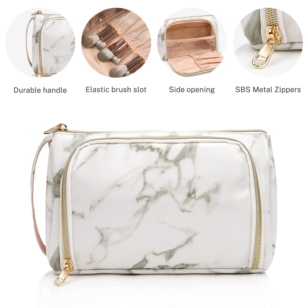 CUBETASTIC Makeup Bag Travel Cosmetic Organizer, Two Opening Way Make Up Bag, Roomy Compact Makeup Pouch Purse for Women and Gir