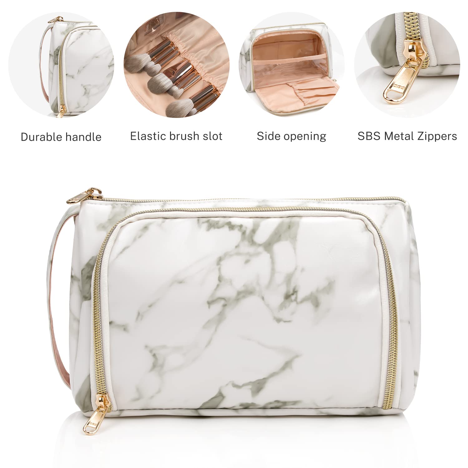 CUBETASTIC Makeup Bag Travel Cosmetic Organizer, Two Opening Way Make Up Bag, Roomy Compact Makeup Pouch Purse for Women and Gir