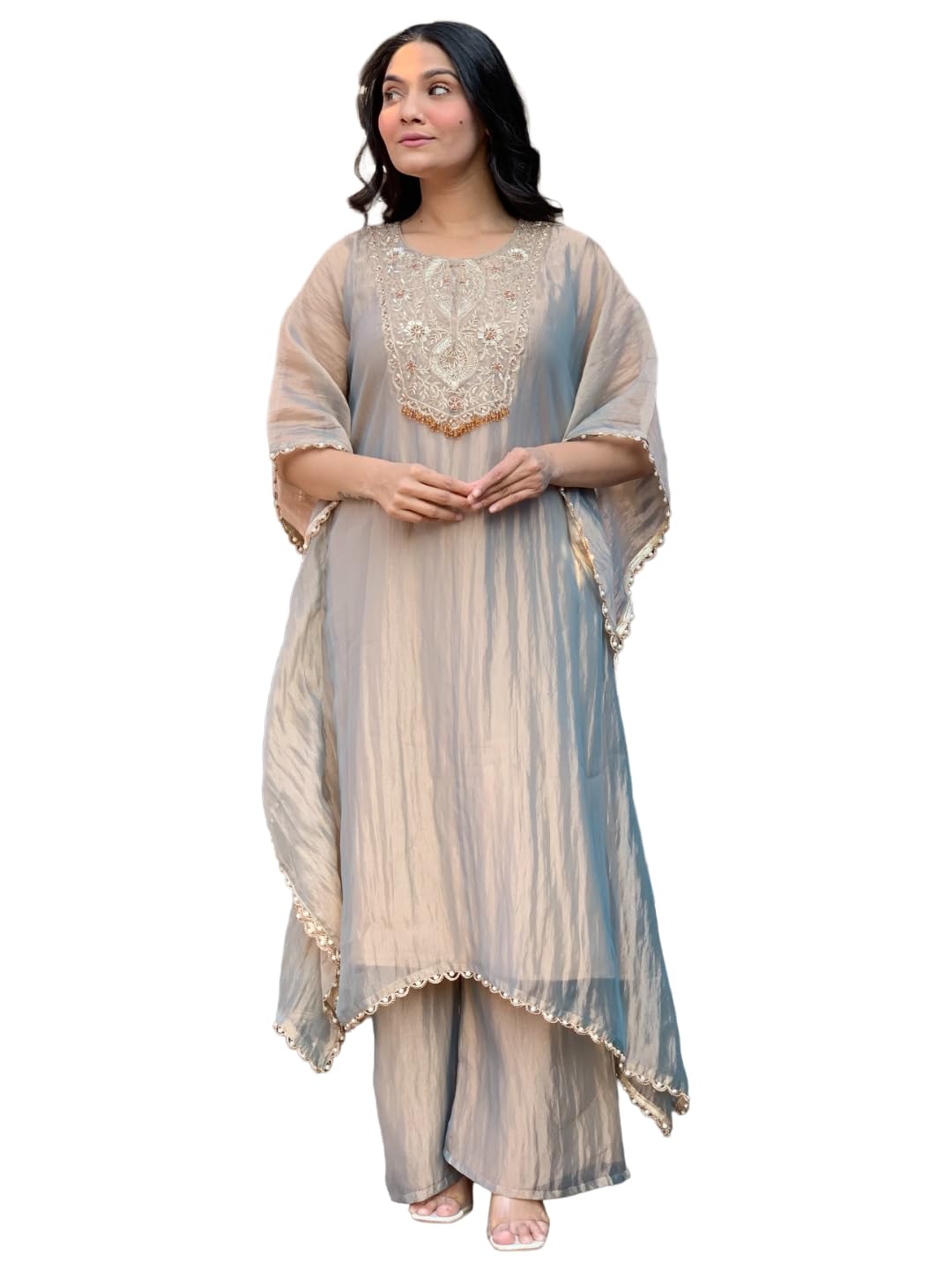 Gosriki WomenS Roman Glass ALine Embroidery Kurta With Palazzo (Davina GreyGs_M_Grey_Medium)