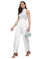 Miss Chase Womens Halter Neck Sleeveless Embellished Wrap Regular Length Jumpsuit (MCSS23D15-80-114-03, Off White, S)
