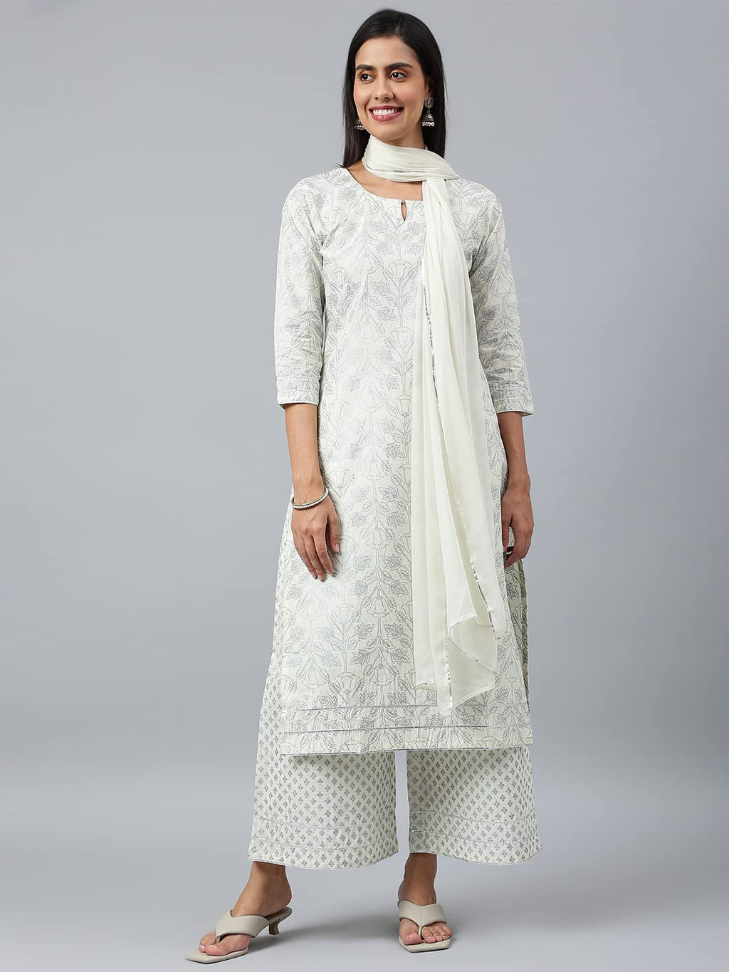 ANNI DESIGNER Women s Kurta with Palazzo and Dupatta, grey, S