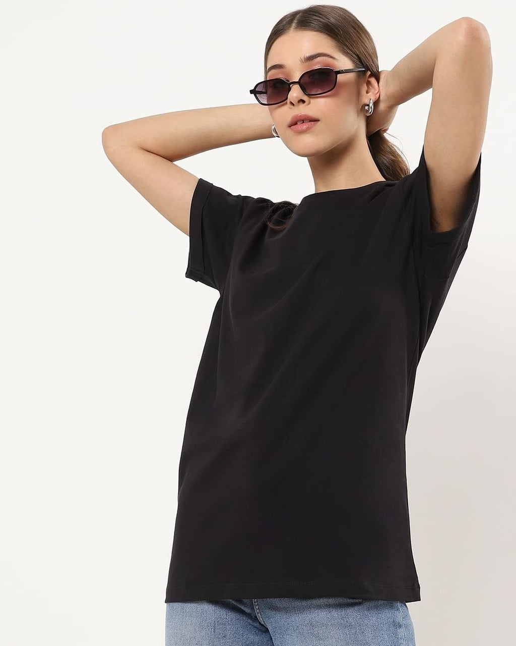 Bewakoof Womens Solid Boyfriend Fit Half Sleeve Round Neck Cotton T-Shirt