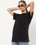 Bewakoof Womens Solid Boyfriend Fit Half Sleeve Round Neck Cotton T-Shirt