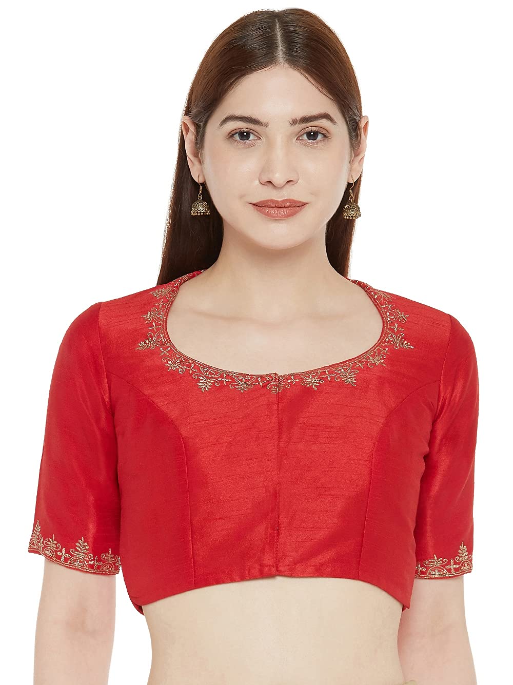 Studio Shringaar WomenS Readymade Cotton Embroiderd Saree Blouse With Elbow Length Sleeves (Red, 36) 36