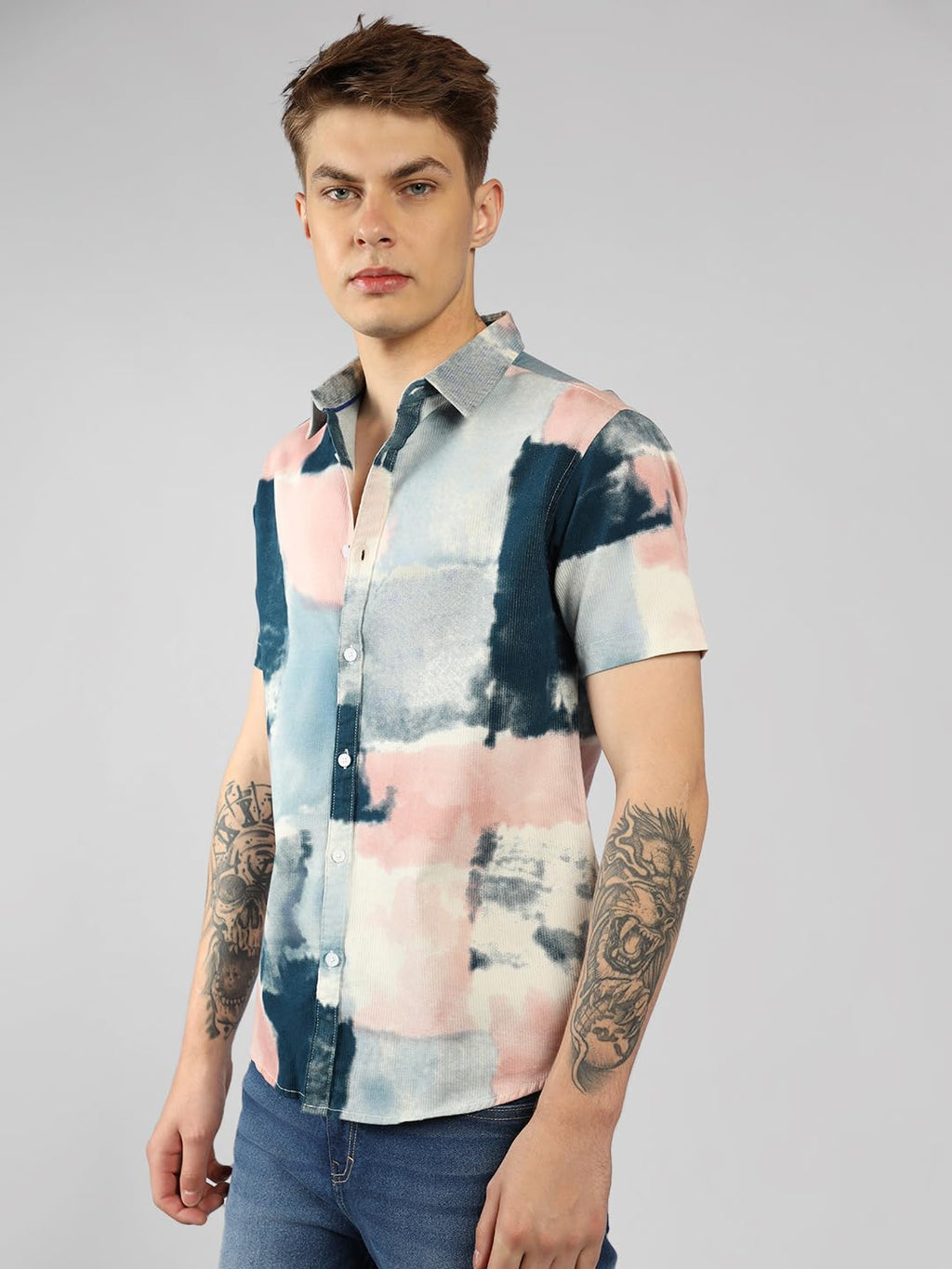 Dennis Lingo MenS| Pink| Half Sleeve| Spread Collar| Printed| Regular Fit| Casual Shirt