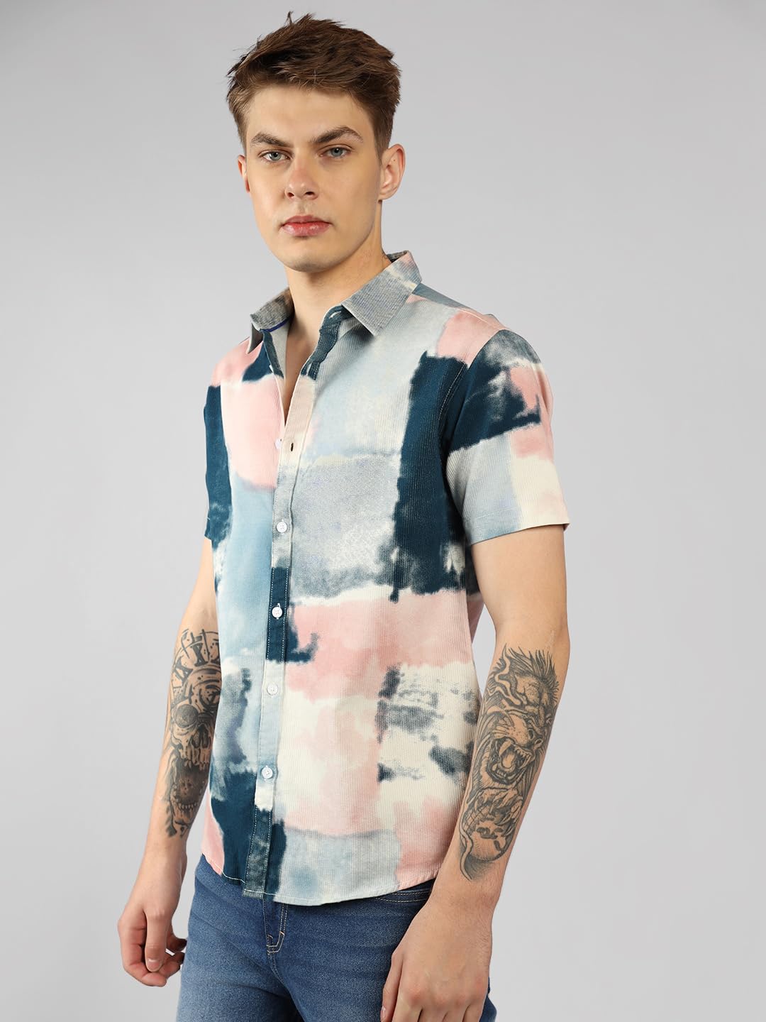 Dennis Lingo MenS| Pink| Half Sleeve| Spread Collar| Printed| Regular Fit| Casual Shirt