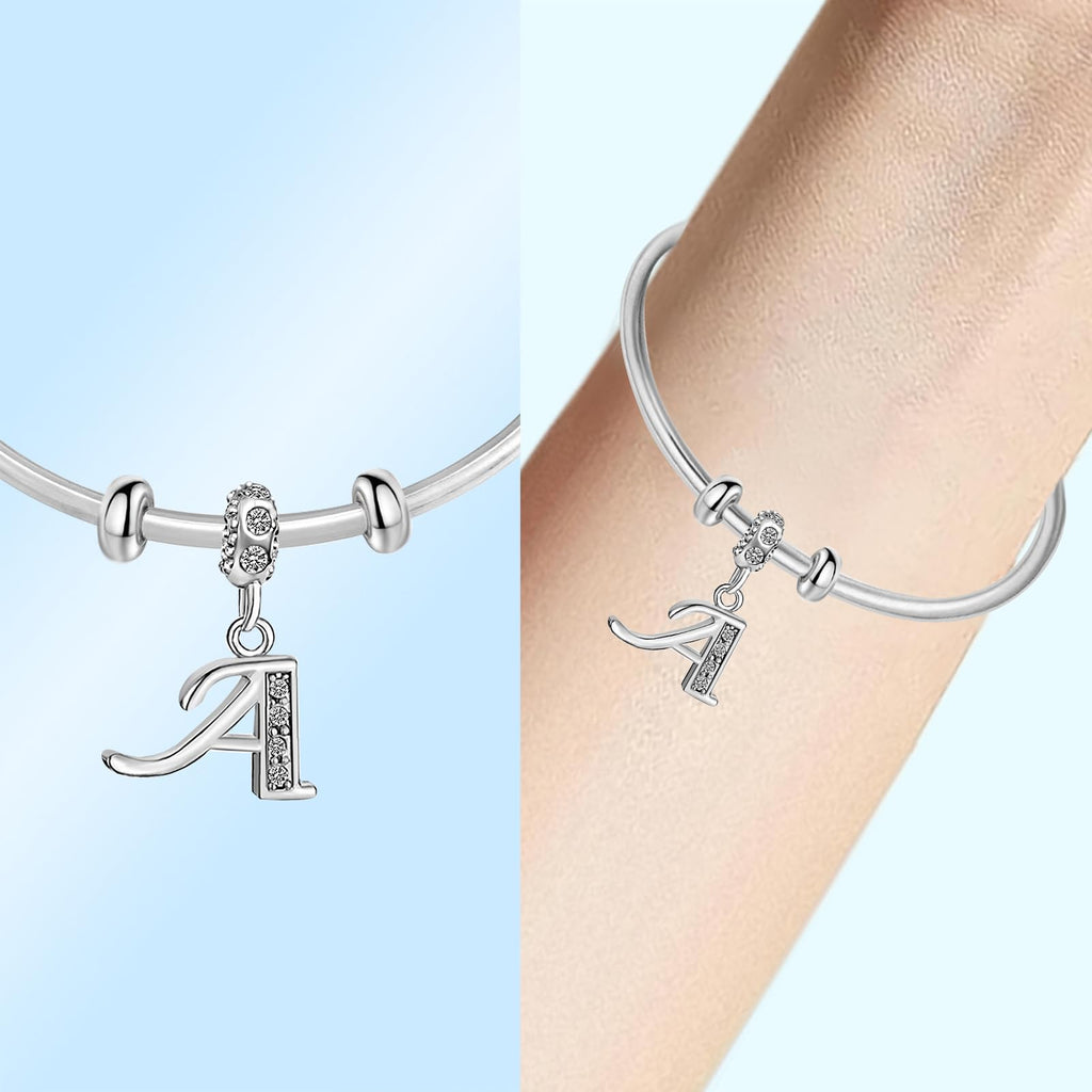 JMQJewelry Graduation 2024 Initial Letter A Fits Pandora Bracelets Birthstone White Dangle Alphabet Charms for Bracelets Women M