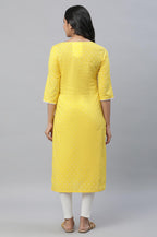 Aurelia Yellow Vertical Striped Cotton Regular Kurta For Women
