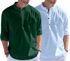 Hemrin Combo Of Men Solid Cotton Blend Straight Kurta Shirt Pack Of 2