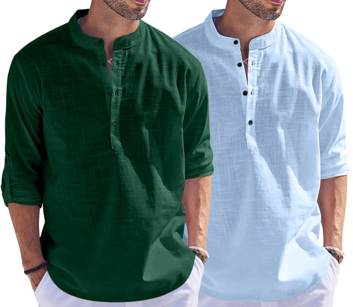 Hemrin Combo Of Men Solid Cotton Blend Straight Kurta Shirt Pack Of 2