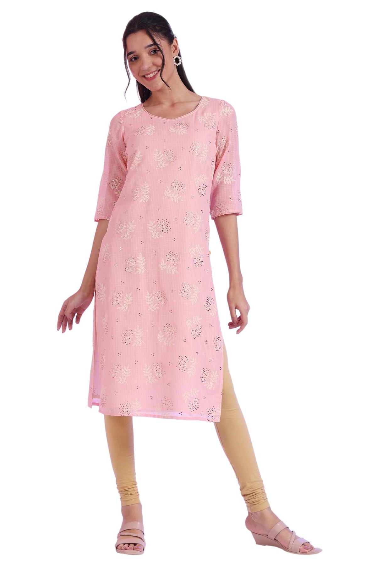 Aurelia Womens Pink Printed Straight Kurta (Size: 2XL)-A15666-509048