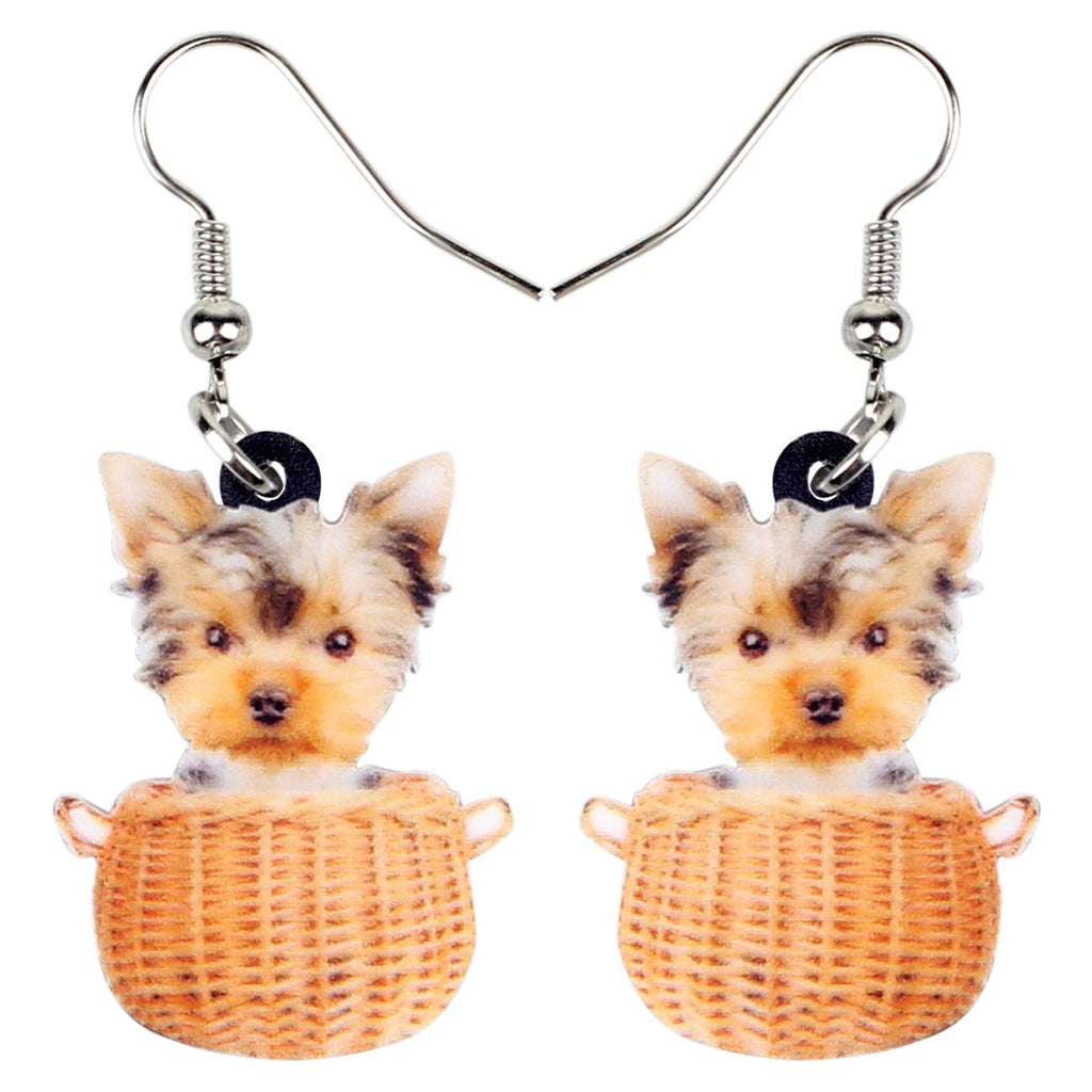 NEWEI Acrylic Cute Basket Of Tiny Yorkshire Terrier Dog Earrings Drop Dangle Animal Jewelry For Women Gift