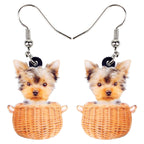 NEWEI Acrylic Cute Basket Of Tiny Yorkshire Terrier Dog Earrings Drop Dangle Animal Jewelry For Women Gift