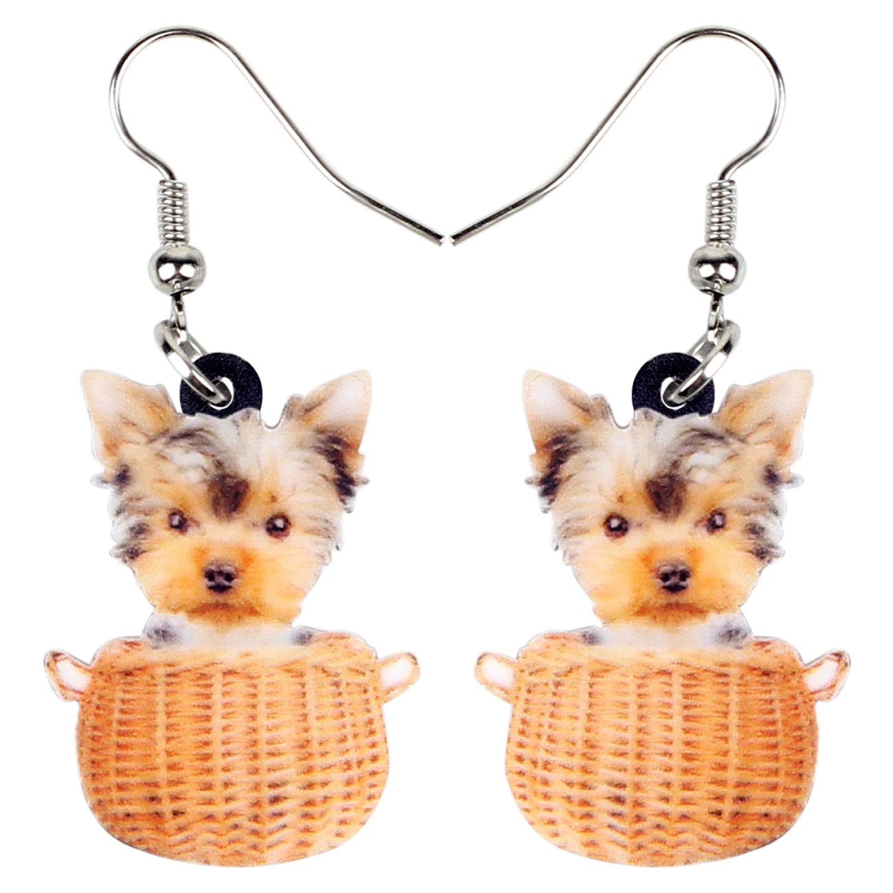 NEWEI Acrylic Cute Basket Of Tiny Yorkshire Terrier Dog Earrings Drop Dangle Animal Jewelry For Women Gift