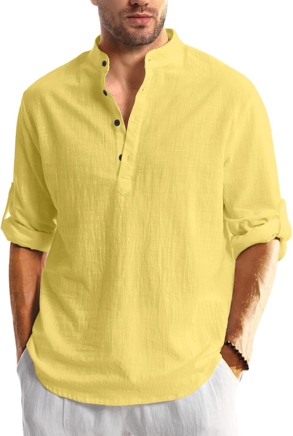 Bellstone Mens Solid Regular Fit Shirt (KURTA1600_Yellow_S)