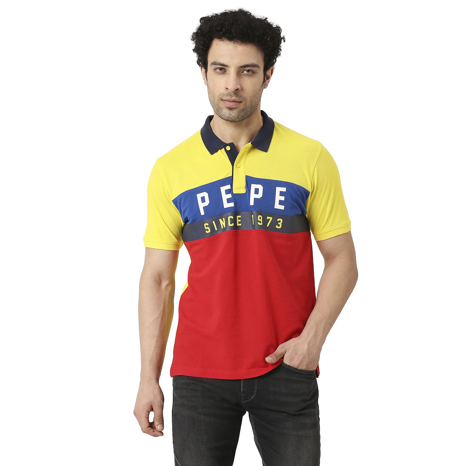 Pepe Jeans MenS Regular Fit Colour Block Polo T-Shirts Yellow