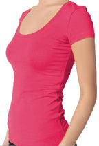 Emmalise Women's Short Sleeve Tshirt Scoop Neck Tee Shirt (1XL, Fuschia)