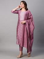 ANNI DESIGNER Womens Cotton Blend Embroidered Straight Kurta with Pant & Dupatta (HIMA-Purple_XXL_Purple_XX-Large)