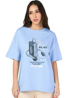 Bewakoof Heavy Duty 1.0 WomenS Graphic Print Oversized Fit Half Sleeve Round Neck Cotton Terry T-Shirt_1004247_Blue_3Xl