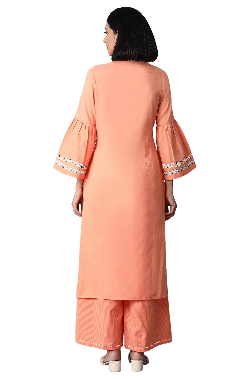 W For Woman Women Cotton Straight Fit Solid Mandarin Collar Straight Kurta