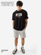 The Souled Store Official Marvel: Comic Cards Men and Boys Short Sleeve Round Neck Black Graphic Printed Cotton Oversized T-Shir