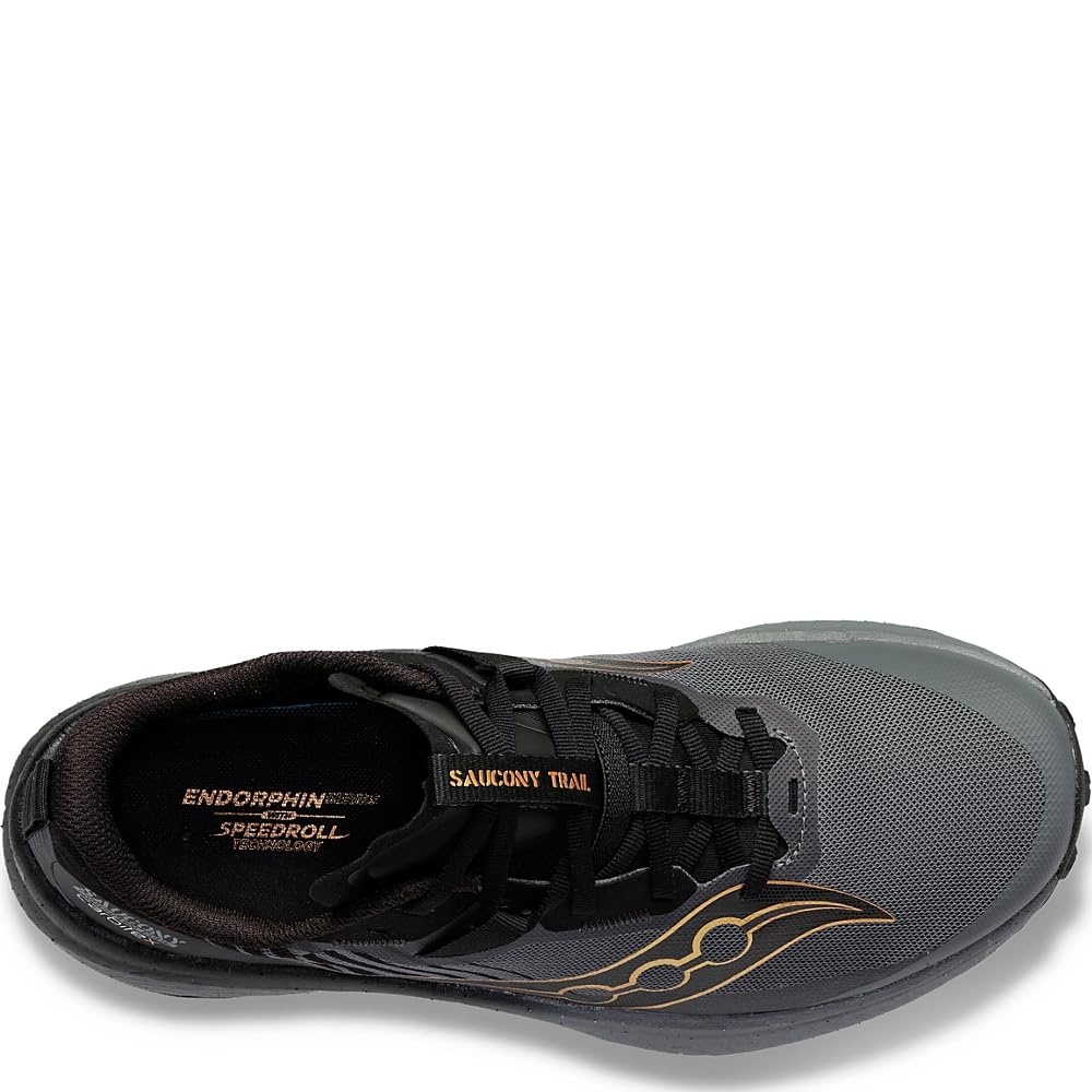 Saucony Women's Endorphin Edge Trail Running Shoe, Black/GOLDSTRUCK, 7