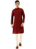 Manyavar MenS Silk Blend Other Kurta Pyjama (Sdes406_Maroon_L)