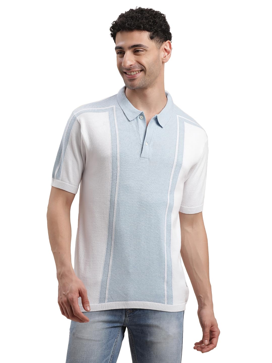 Turtle Men Pure Cotton Slim Fit Self Design Grey Polo T-Shirt