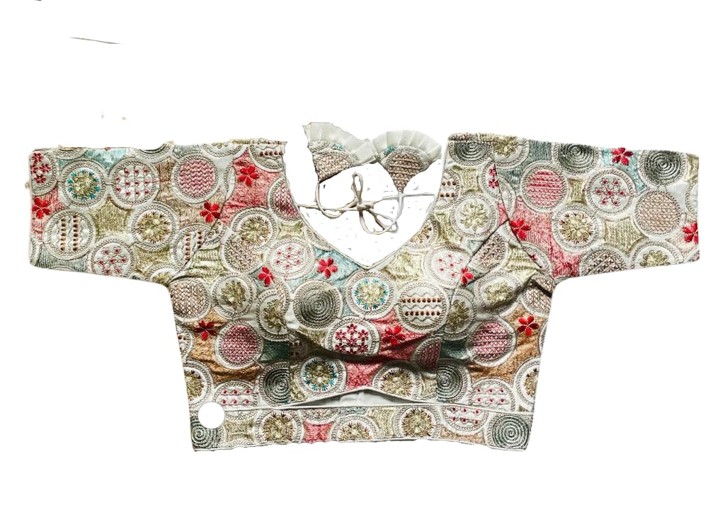 Vihu Fashion WomenS Milan Silk Half Sleeve Blouse Embroidery Multi Coding Gold Thread Blouses Handwork White Color Readymade Sa