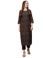 Wedani Cotton Digital Printed Kurta Set for Women (in, Alpha, L, Regular, Navy Blue)
