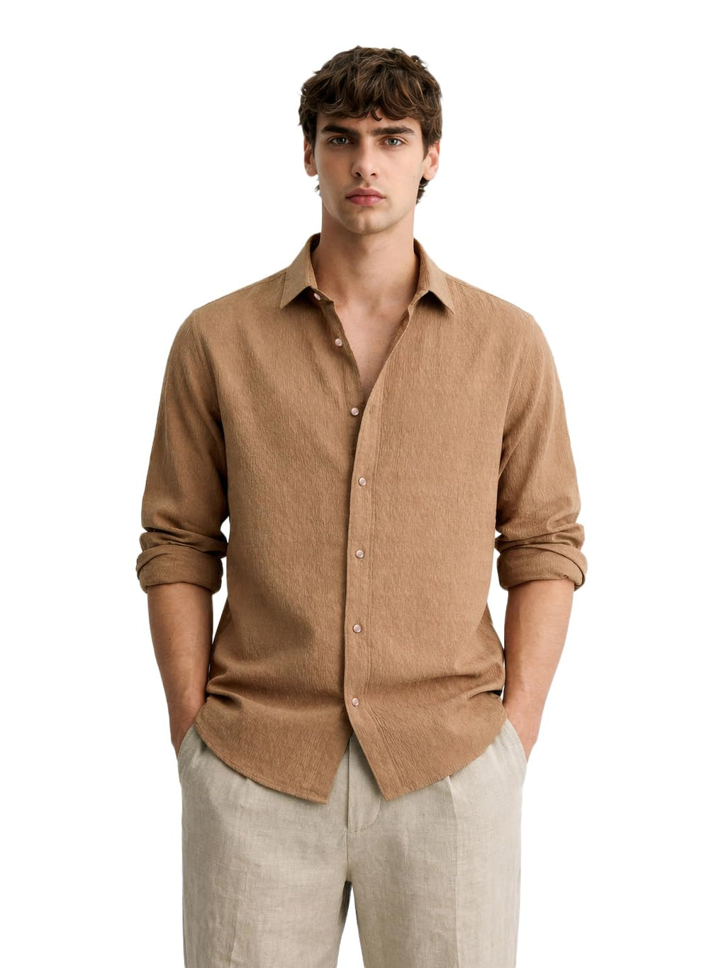 The Indian Garage Co Mens Slim Fit Textured Cutaway Collar Full Sleeves Resort Shirt