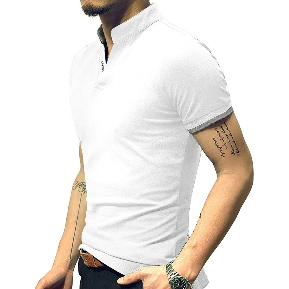 LOGEEYAR Mens Fashion Polo Shirt Short/Long-Sleeve Slim Fit Henley T-Shirts Pique Cotton Clothes
