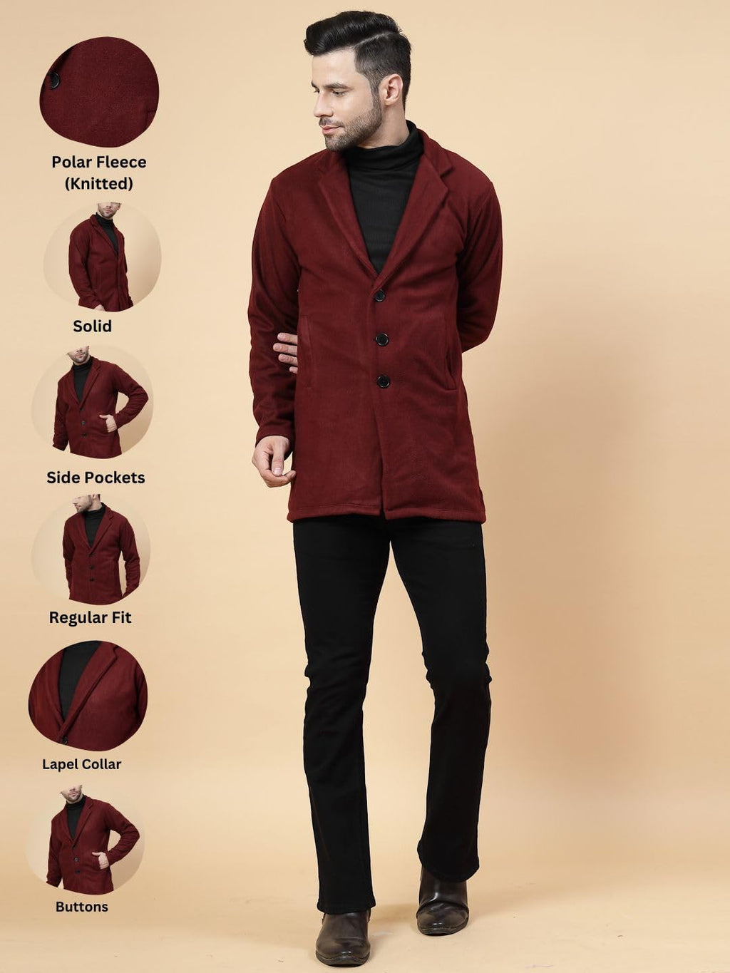 Rigo Cotton Polar Fleece Solid Overcoat for Men | Regular Fit Lapel Collar Long Jacket Overcoat | Winter Wear Mens Long Overcoa