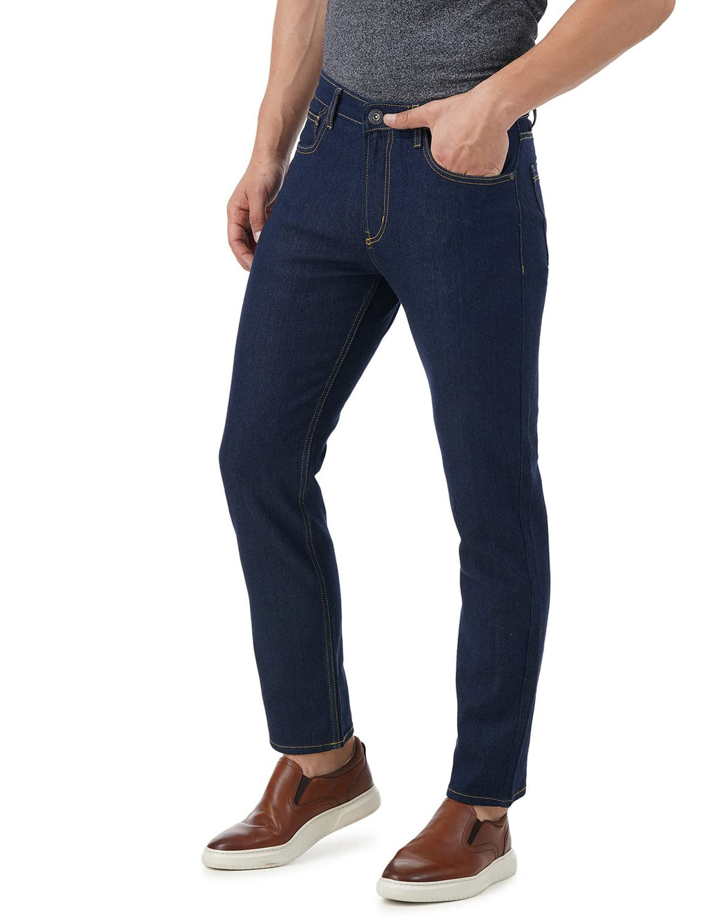 Inkd MenS Regular Fit Jeans - Mid-Rise | Cotton Blend | Contrast Stitch| Stretchable Fabric | Classic 5 Pocket Styling (Indigo